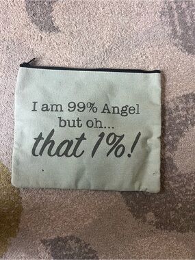 Canvas Zip Pouch - Sage Green "I am 99% Angel"